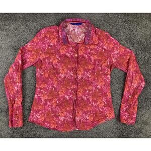 Georg Roth Los Angeles Floral Rose Shirt Women's Pink Cotton Velvet Trim Sz L
